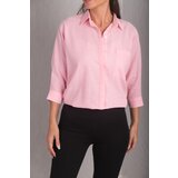 armonika Women's Powder Pink Loose Linen Shirt with Pocket Cene