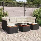  7 kos vrtna sofa set z blazinami črna poli ratan akacija, (22091060) Cene