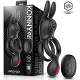 INTOYOU Konny Vibrating Rabbit Double Cockring with Remote Black Cene