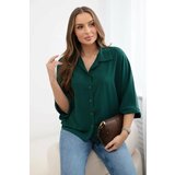 Kesi Oversized blouse with button fasteners in dark green color Cene