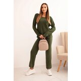 Kesi Włoski Women's sweater set with wide leg and long sleeves khaki | shoptok.hr