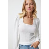  Women's White Square Collar Knitted Textured Blouse | Shoptok.si