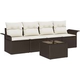  Vrtna garnitura - 5-dijelni set vrtnih sofa s jastučićima Smeđa Poli Ratan 2-osobna vrtna sofa s prostorom za pohranu i jastuči | shoptok.hr