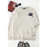 Trendyol Limited Edition Stone Men's Oversize Crew Neck Zipper Pocket Fleece Sweatshirt