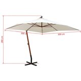  Viseći suncobran 300 x 300 cm s drvenom šipkom bijeli | shoptok.hr