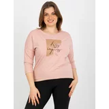 Fashion Hunters Light pink plus size T-shirt with print and inscription