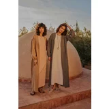 Trendyol Khaki Long Linen Look Striped Woven Cap & Ferace & Abaya