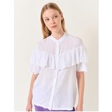 Jimmy Key White Big Collar Short Sleeve Ruffle Detailed Shirt cene