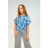 Defacto Girl Short Sleeve Patterned Crop Shirt