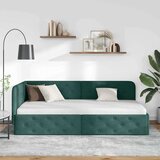 VidaXL Kotna postelja z vzglavjem Temno zelena 90 x 200 cm blago Slike