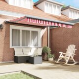 vidaXL Avtomatska retraktibilna tenda rdeče in bele črte 300x250 cm | Shoptok.si