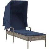  Ležaljka za sunčanje s tendom i stolom, siva, poli ratan | Shoptok.si