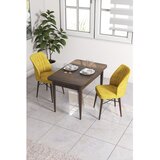 Hanah home trpezarijski set Arp, sto i 2 stolice, ploča u dekoru drveta Baroque, senf žuta tkanina Babyface | Eponuda.com