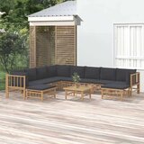  11-dijelna vrtna garnitura od bambusa s tamnosivim jastucima | shoptok.hr