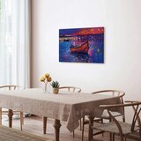  Slika - Modern impressionism - night landscape of a lake with a floating boat 90x60 Na talijanskom platnu | shoptok.hr