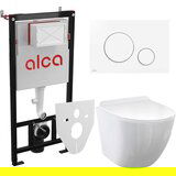 Alca SET UGRADNI VODOKOTLIĆ BELA TIPKA M670 KONZOLNA WC ŠOLJA RIMLESS 49CM + WC DASKA SLIM SOFT CLOSE TAKE OFF | ePonuda.com