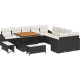  Set Vrtnih Sofa od 13 Dijelova s Jastucima Crni Poli Ratan Akacija 2-Sjedalni Vrtni Sofe s Skladištem i Jastucima Crni Poli Rat Cijene