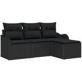 vidaXL 4 Dijelni Vrtni Kauč Set s Jastucima Crni Poli Rattan, 2-sjedni Vrtni Kauč s Jastucima Crni Poli Rattan Cijene