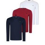 Dewberry TRIPLE SET T8587 V-NECK MEN'S SWEATSHIRT-WHITE-NAVY-BURGUNDY Cijene
