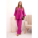Kesi Włoski Women's set made of viscose, blouse with a necklace and pants purple | shoptok.hr