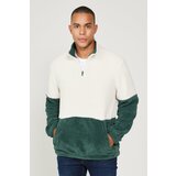 AC&Co / Altınyıldız Classics Men's Tas-dark Green Standard Fit Bato Collar Kangaroo Two-Color Sherpa Fleece Sweatshirt with Pocket. Cene