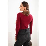 Kesi Włoski Women's ribbed dress with a turtleneck and decorative buttons burgundy | shoptok.hr