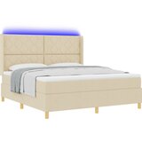 vidaXL Box spring krevet s LED trakama Krema 180 x 200 cm tkanina - Krema 180 x 200 cm Dizajn s rombovima | shoptok.hr
