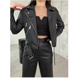 BİKELİFE Women's Black Belted Leather Jacket cene