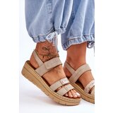 VINCEZA Women's Leather Sandals With Velcro Beige Fresh Look | Shoptok.si