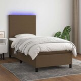  Box spring postelja z vzmetnico LED temno rjava 100x200cm blago, (20902160) Cene