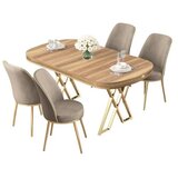 Hanah home trpezarijski set Lai, sto i 4 stolice, ploča u dekoru Hazar, zlatne noge, kapućino tkanina Babyface | Eponuda.com