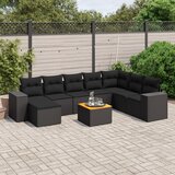 Maison Chic Seti vrtnega pohištva - Vrtna garnitura - Vrtni pohištvo set 9-delna z blazinami črn poli ratan, (21805197) | Shoptok.si
