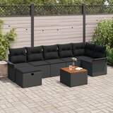vidaXL 8-delni vrtni set kavčev s blazinami Črna Poli Ratan | Shoptok.si