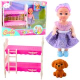 Mini lutka za igru s krevetom na kat i psom - ljubičasto/roza | shoptok.hr