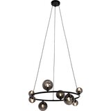 QAZQA Viseča svetilka črna z dimnim steklom okrogla 8-light - Monaco | Shoptok.si