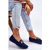 EVENTO Women's suede loafers with crystals navy blue Lucille | Eponuda.ba