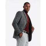 Ombre Elegancka męska marynarka w kratkę z wełną - szara | Shoptok.si
