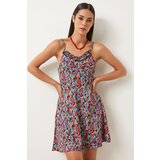 Happiness İstanbul Women's Red Black Patterned Strappy Textured Knitted Dress Cene