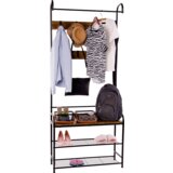 Kondela Obešalnik s prostorom za čevlje, črna kovina/MDF rustikalni les, KELAM | Shoptok.si