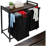 Košara za rublje s policom i 2 odjeljka 92 L – Loft crna / hrast | shoptok.hr