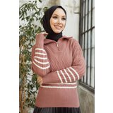 InStyle Sova Neck Zipper Striped Knitwear Sweater - Dusty Rose | shoptok.hr