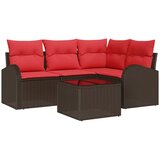 vidaXL Vrtna sedežna garnitura 5 pcs Rjava in rdeča Poly ratan, (5000021298) | Shoptok.si