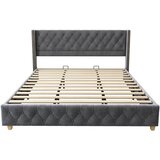 Lumor Postelja 180x200 cm z žametnim oblazinjenjem - z letvičastim okvirjem - siva, (22151374) | Shoptok.si