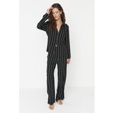 Trendyol Black Striped Shirt Collar Viscose Woven Pajamas Set | ePonuda.com