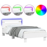 vidaXL Posteljni okvir z vzglavjem in LED lučkami bel 90x200 cm, (21007136) Cene