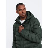 Ombre Men's winter quilted parka jacket - dark olive green | Shoptok.si