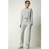 Happiness İstanbul Women's Light Gray Casual Ribbed Blouse Pants Suit Cene