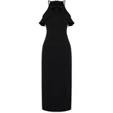 Trendyol Black Straight Cut Ruffle Detail Maxi Woven Dress
