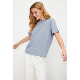 Trendyol Gray 100% Cotton Basic Crew Neck Knitted T-Shirt Cene