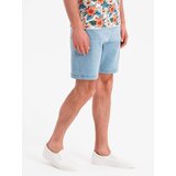 Ombre Men's shorts with elastic waistband and wash effect - light blue | ePonuda.com